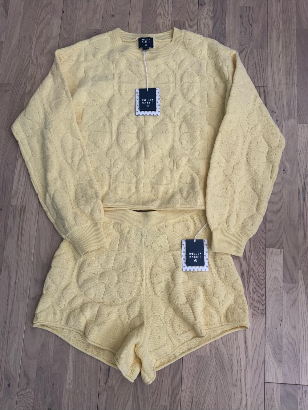 Roller Rabbit Pale Yellow Knit Floral Lounge Set
